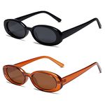 VANLINKER Polarized Retro Oval Sunglasses for Women and Men Small 90s Style VL9580, 2 Pack-c1c3 Black Frame/Brown Frame, Small