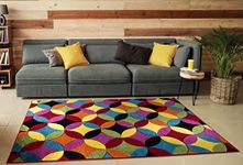 ZASH LONDON Extra Large Multicolored Rugs Runners for Hallway Bedroom Rug Geometric Living room Carpet Floor Mat (Circles Bright, 200 x 290 cm)