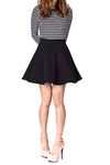 Basic Solid Stretchy Cotton High Waist A-line Flared Skater Mini Skirt (S, Black)