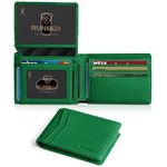 RUNBOX Wallet for Men Slim RFID Leather 2 ID Window with Gift Box, New Litchi-Green, Minimalist