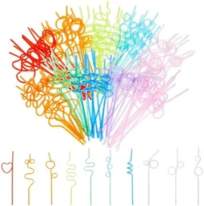 100 Pack Loopy Crazy Plastic Straws for Kid's Birthday Party, Classroom Celebration