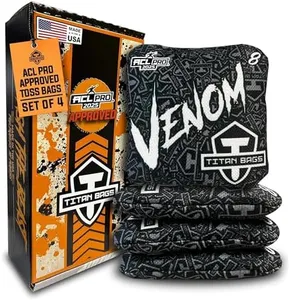 Titan Bags Venom Cornhole Bags - 6" x 6" ACL PRO Approved Cornhole Bean Bags for Tournaments, Versatile & Durable Regulation Cornhole Bags Ideal for Indoor/Outdoor Toss Games - Blackout (4 Pack)