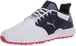 PUMA Golf Men's Ignite Pwradapt Caged Golf Shoe, Puma White-puma Silver-Peacoat, 8.5