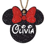 Add a Dash of Magic to Your Christmas Tree with Personalised Black Glitter Effect Mouse Christmas Baubles - Mouse Holiday Decorations, Custom Name (Black, Mdf Wood Girl Mouse)