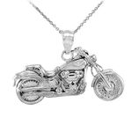 925 Sterling Silver High Polish Biker Charm Motorcycle Pendant Necklace, Sterling Silver