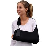 Arm Sling Adult (M, black/black trim) Feel Safe, Easy to Fit, Cooling Fabric Technology, Fits R or L.