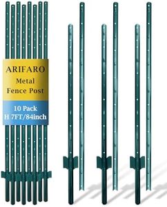 ARIFARO Metal Fence Posts 7 Feet assemblable,Pack of 10,Sturdy Duty No Digging Garden U Post for Wire Fencing Steel Poles for Yard, Outdoor