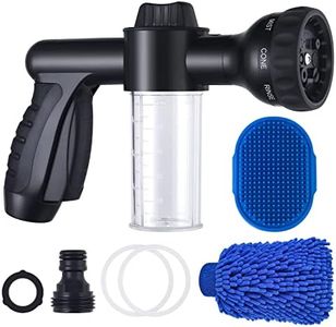 Halopet Garden Hose Nozzle, Soap Sprayer Attachment, Car Wash With Dispenser Bottle & Dog Rubber Comb Brush, Bathing for Pet Showering, Washing, Watering Plants, Patio Black 8.6in*5.5in*2.5in