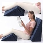 Bed Wedge Pillow – 2 Separate Memory Foam Incline Cushions, System for Legs, Knees and Back Support Pillow | Acid Reflux, Anti Snoring, Heartburn, Reading – Machine Washable, Navy