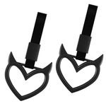 Momerch 2 Pieces Rear Bumper Warning Ring Car Mirror Hanging Ornament, Heart Shaped Handle Ring Subway Bus Handle Straps for Car Interior Exterior Decoration -Black