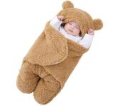 First Kick Baby Blankets New Born Pack of Hooded Supersoft Wearable Wrapper Durable Fleece Polyester Cum Baby Sleeping Bag for Babies (70 cm x 76 cm, 0-6 Months) Brown