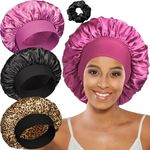 3PCS Silk Satin Bonnet for Sleeping,Hair Bonnets for Black Women Men Braids Curly Hair Soft Elastic Wide Band Sleep Cap