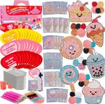 Valentines Day Cards for Kids Classroom -Sweet Treats Diamond Painting Kits (24ct)-Perfect Valentines Day Gifts for Kids School Exchange w Boys & Girls-Each Includes Sweet Gem Craft Activity & Sticker