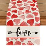 Artoid Mode Watercolor Heart Arrow Love Valentine's Day Table Runner, Seasonal Holiday Kitchen Dining Table Decoration for Indoor Outdoor Home Party Decor 13 x 72 Inch