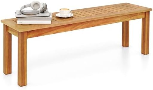 Acacia Wood Outdoor Bench, Patio Bench w/Slatted Seat & Solid Wood Legs, Outdoor Wooden Backless Bench for Entryway, Backyard, Porch, Garden, Natural Teak Color (Style 1)
