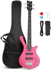 GLARRY 4 String Electric Bass Guitar, 36-inch Bass Guitar Beginner Kit with Cable, Strap and Bag for Kids, Boy and Girl (Pink)