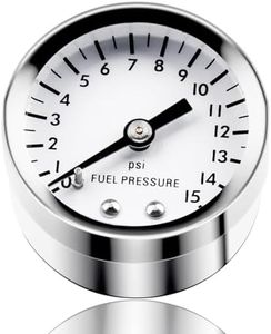 Krimocy Fuel Pressure Gauge 0-15 psi with Stainless Steel Case 1-1/2" White Dial 1/8" NPT Back Mount