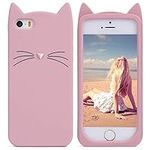 iPhone 5 / 5s / 5C / SE (2016)-4.0“ Case,Soft Silicone Cute Cartoon Lovely Fashion Cover for Kids Boys Girls (Pink Beard Cat)