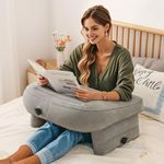 Luxspire Inflatable Reading Pillow, Extra Large Arm Rest Pillow for Adult Husband Pillow, Portable Air Lap Desk Pillow for Reading Gaming Working Writing or Sitting in Bed Sofa Floor, Gray