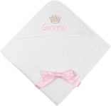 TeddyT's Baby Girl's Personalised Super Soft Hooded Bath Towel Gift (White with Pink)