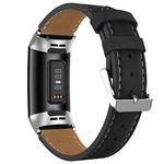 Adepoy Compatible for Fitbit Charge 3/Charge 4 Strap Leather,Classic Genuine Leather Adjustable Replacement Sport Fitness Wristband for Men Women