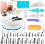 RFAQK 64 PCs Cake Decorating Kit for Beginners Includes Video Course, Booklet + Baking Supplies Gift - Cake Stand, Leveler, 24 Numbered Piping Tips, Straight & Offset Spatula, & Scraper sets