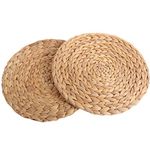 kilofly Natural Water Hyacinth Weave Placemat Round Braided Rattan Tablemats 11.8 inch x 2pc