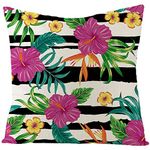 EHOMERY Pillow Cover Nature Cushion Covers Outdoor Furniture Flowers Leaves Stripe Pattern Velvet Throw Pillow Covers Couch X Large Chaise Fuchsia Green 20X20 Inches