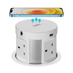 Automatic Pop Up Socket for Kitchen Worktops, Power Socket with Wireless Charging, Hidden Surge Protector Power Strip, Multi Plug Socket, 4UK Plug, 2 USB, 1RJ45 Port, 1 HDMI Port for Office and Home