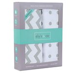 Ely's & Co Waterproof Pack N Play Portable Mini Crib Sheet No Need for Mattress Pad Cover Or Mattress Protector White and Chevron and Polka Dots Unisex for Baby Girl Or Baby Boy 2 Pack Grey