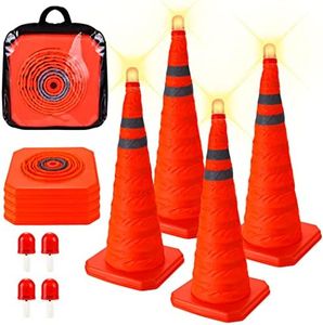 CARTMAN 4 Pack 28 Inch Collapsible Traffic Cones with LED Light, Multi Purpose Pop up Reflective Safety Cones, Pack of 4, Battery Included