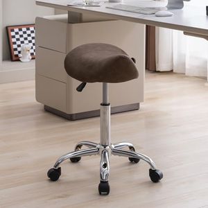 FIRAVOE Saddle Stool, Swivel Saddle Stool with Wheels, Adjustable Rolling Stool 18"-26", Faux Leather Rolling Saddle Stool for Salon, Massage, Clinic, Lab, Office (Tan, 1PCS (18"-26"))