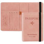 Cooja Passport Holder Cover Travel Wallet Organiser, Passport Case with RFID Blocking, PU Leather Travel Document Holder for Men&Women Travel Accessories (Pink)