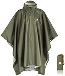 Anyoo Waterproof Rain Poncho Lightweight Reusable Hiking Hooded Coat Jacket for Outdoor Activities(Army Green) One Size