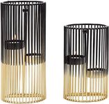 Juvale Set of 2 Black and Gold Geometric Candle Holders for Modern Table Decor (2 Sizes)