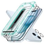 ESR 3+1 Pack Armorite Screen Protector Set for iPhone 15 Plus, Black Edge Ultra-tough Tempered Glass Film with Flawless Fit Tray, 3-Pack with 1 Set of Individual Camera Lens Protector