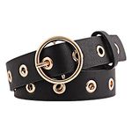 SYGA Women's PU Leather Belt Round Buckle Eyelet Waist Belt, Black (Pack of 1)