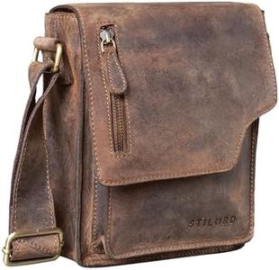 STILORD 'Pete' Small Leather Shoulder Bag Vintage Messenger Bag Men's 8.4 Inch Tablet Bag Genuine Leather, Calais - Brown, M, Shoulder bag
