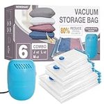 6 Vacuum Storage Bags with Electric Pump, Vacuum Sealed Storage Bags (2Jumbo/2Large/2Medium), Space Saver Vacuum Seal Bags for Clothing, Comforters, Pillows, Towel, Blanket Storage, Bedding