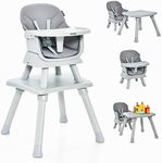 BABY JOY 8 in 1 Baby Highchair, Convertible High Chair for Infants w/Adjustable & Washable Tray, 5 Point Safety Harness, Removable Cushion, Toddler Building Block Table Chair, Grey