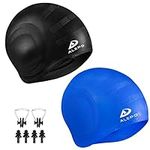 2 Pack Unisex Swim Caps with 3D Ear