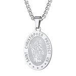 Saint Christopher Necklace Men Stainless Steel St Christopher Pendant Protection Medallion Xmas Gift