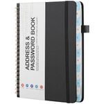 Thboxes Password Book & Address Book with Alphabetical Tabs, Black Spiral Telephone Book 100gsm Paper for Password and Address Management, 128 Pages, 7.7 X 5.5"