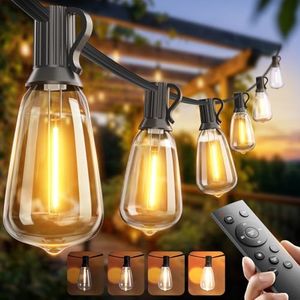 addlon 100FT(50FT*2) LED Outdoor String Lights Waterproof Patio Lights with Shatterproof ST38 Replaceable Bulbs, Dimmable Outside Hanging Light Connectable for Porch, Backyard, 2200K