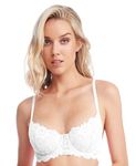 Jenny Jen Emma Underwire Lace Bra, Unpadded Sheer Lingerie for Women, Perfect Everyday Balconette Demi Bra (36D, White)