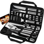 POLIGO 29PCS BBQ Set, BBQ Accessories, Stainless Steel BBQ Tools, Smoker Accessories, Heavy Duty BBQ Set Utensils, Thicker BBQ Grill Utensils Set for Outdoor Camping BBQ, Kitchen, Gifts for Men Silver