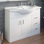 Essentials 1050mm Bathroom Vanity Unit & Basin Sink Gloss White Floorstanding Tap + Waste