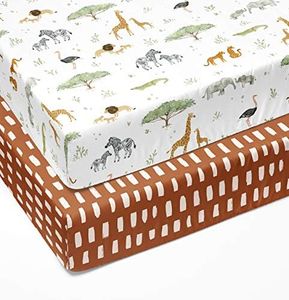 2-Pack Crib Sheet for Standard Crib & Toddler Mattress (Safari Adventure) - Premium Fitted Baby Crib Sheets - Buttery Soft Cotton Blend - Crib Mattress Sheets Fitted - Baby Bed Sheets