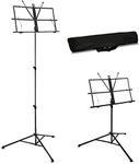 Sheet Music Stand Holder Foldable Music Stand Super Sturdy Adjustable Height Tripod Base Metal Music Stand With Carry Case Bag - For Storage or Travel - Black