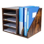 PAG Wood Desktop File Holder Organizer Mail Sorter for File Folders, Mails, Envelopes or Magazines, Brown